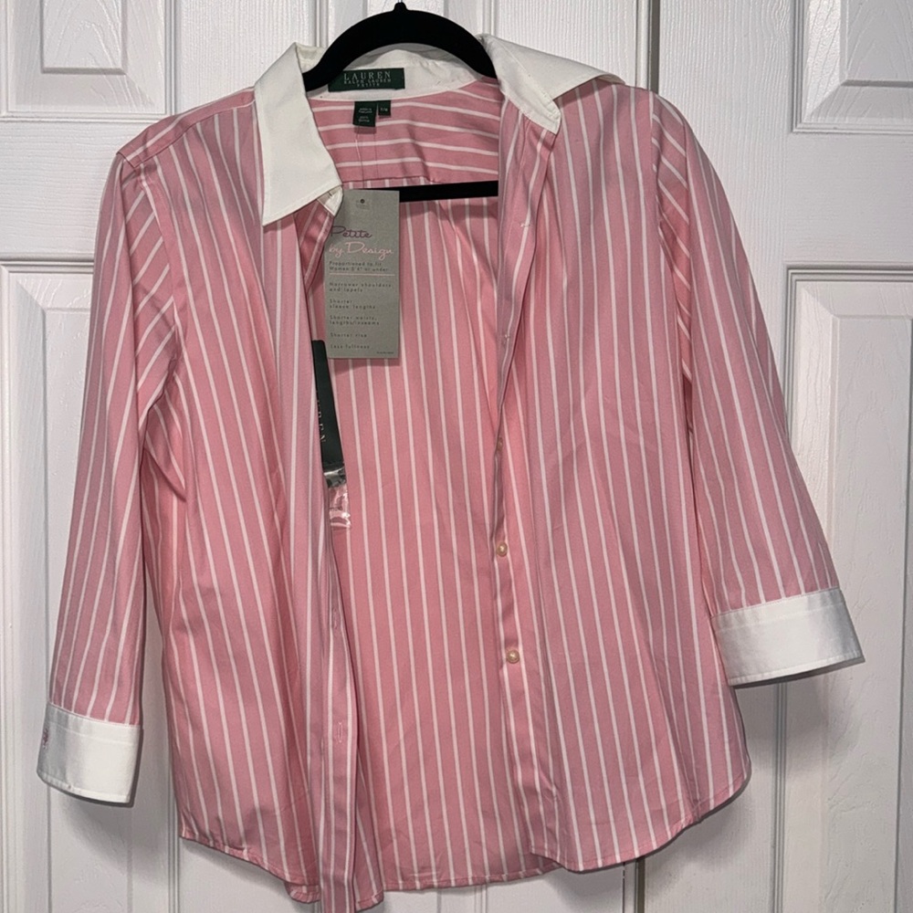 NWT Pink and White Striped Ralph Lauren Button Down